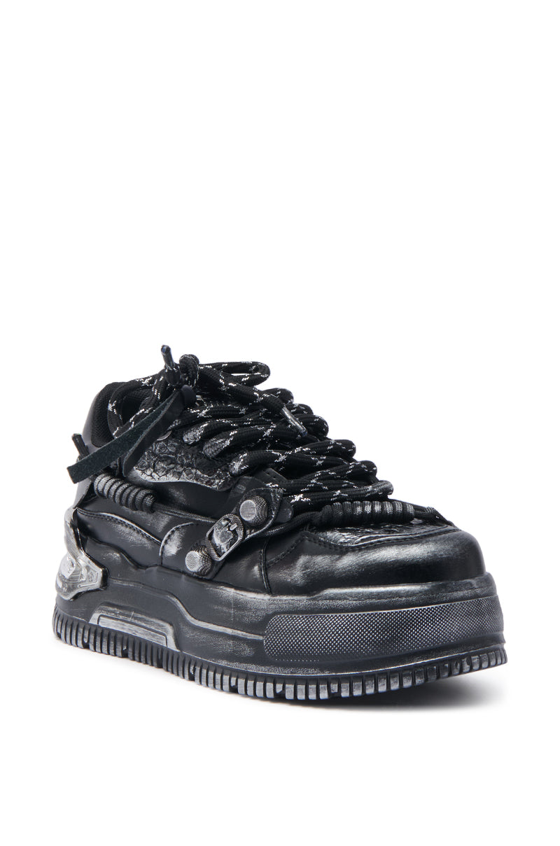 KOI FOOTWEAR METAMORPHOSIS BLACK FLAT DISTRESSED SNEAKER