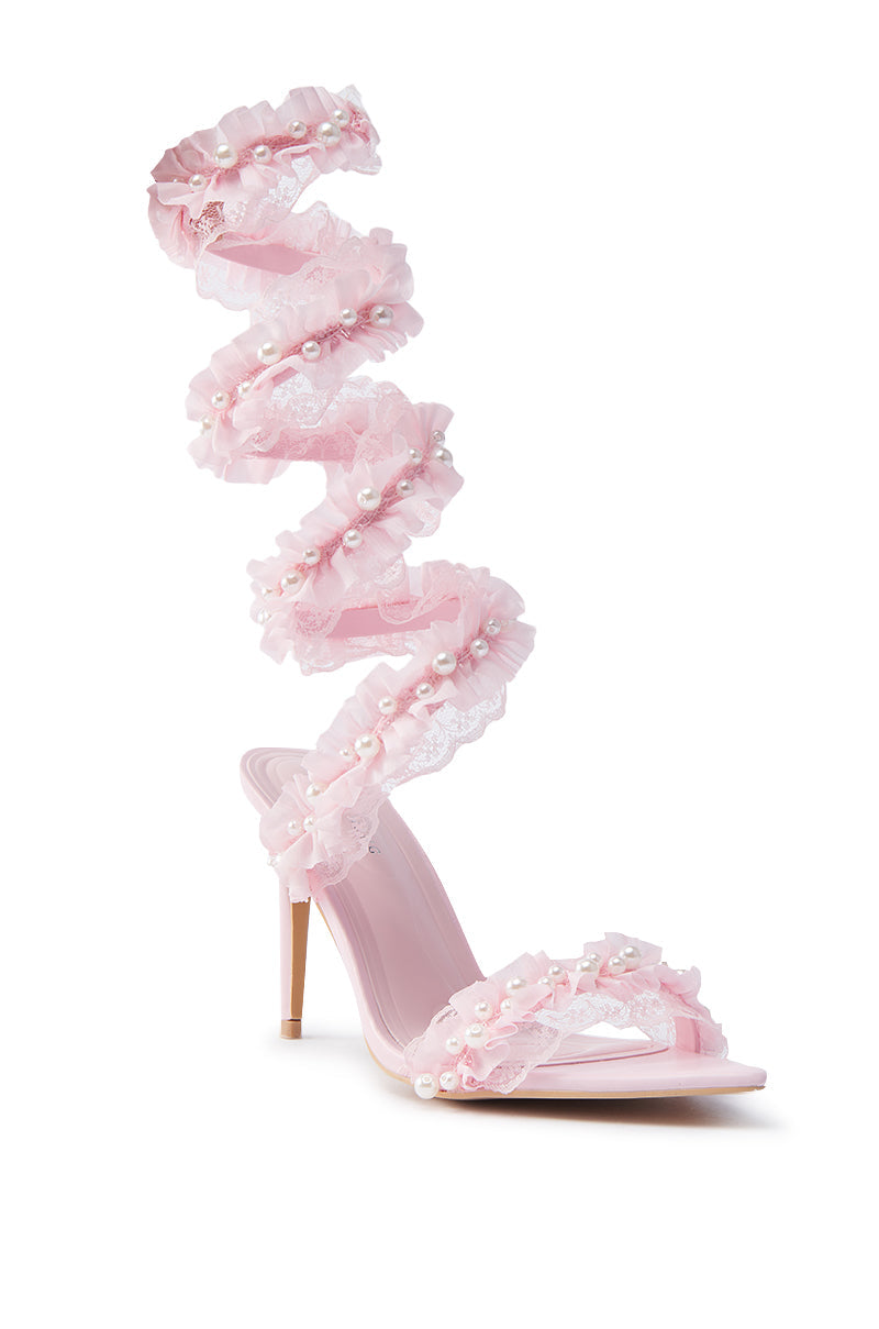 AZALEA WANG MORINE PINK WITH PEARLS SPIRAL STILETTO SANDAL