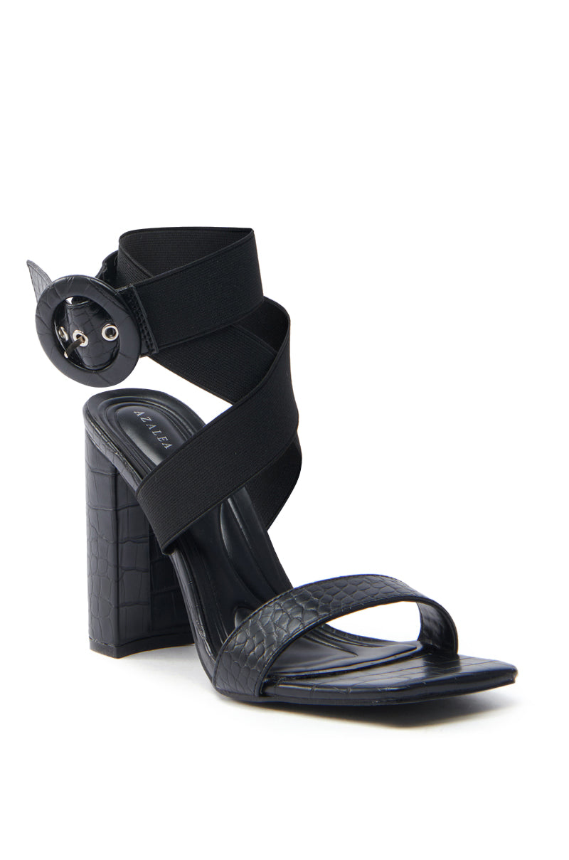 AZALEA WANG NADJA BLACK CROC SANDAL WITH STRAP