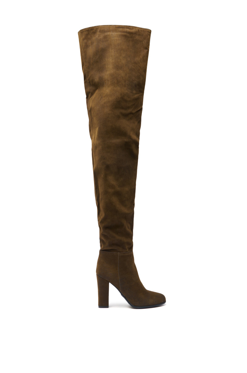 AZALEA WANG NANETTE BROWN FAUX SUEDE ROUND TOE SLOUCHY BOOT