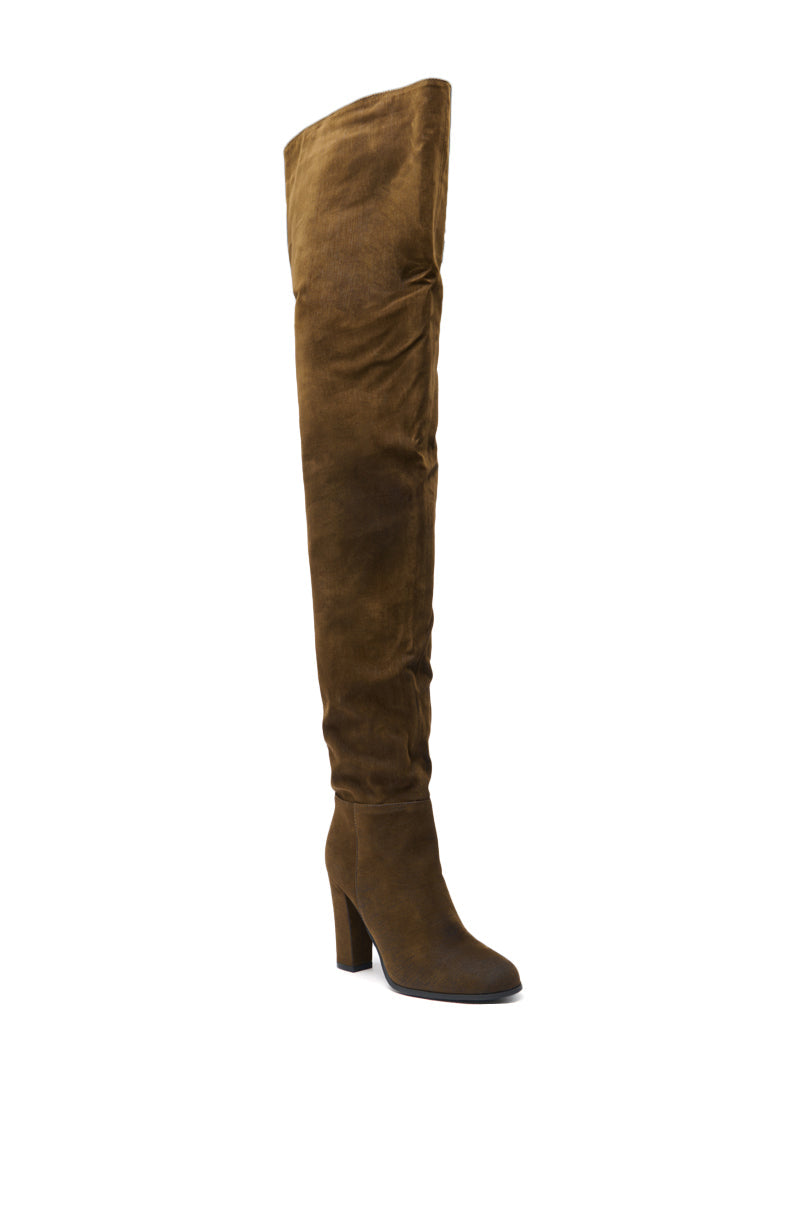 AZALEA WANG NANETTE BROWN FAUX SUEDE ROUND TOE SLOUCHY BOOT