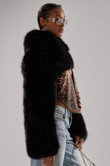 LEILA ULTRA CROP FAUX FUR IN BLACK