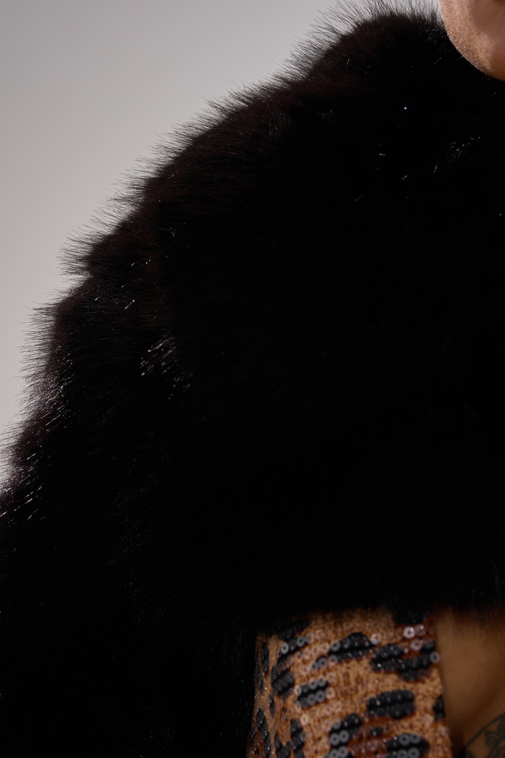 LEILA ULTRA CROP FAUX FUR IN BLACK