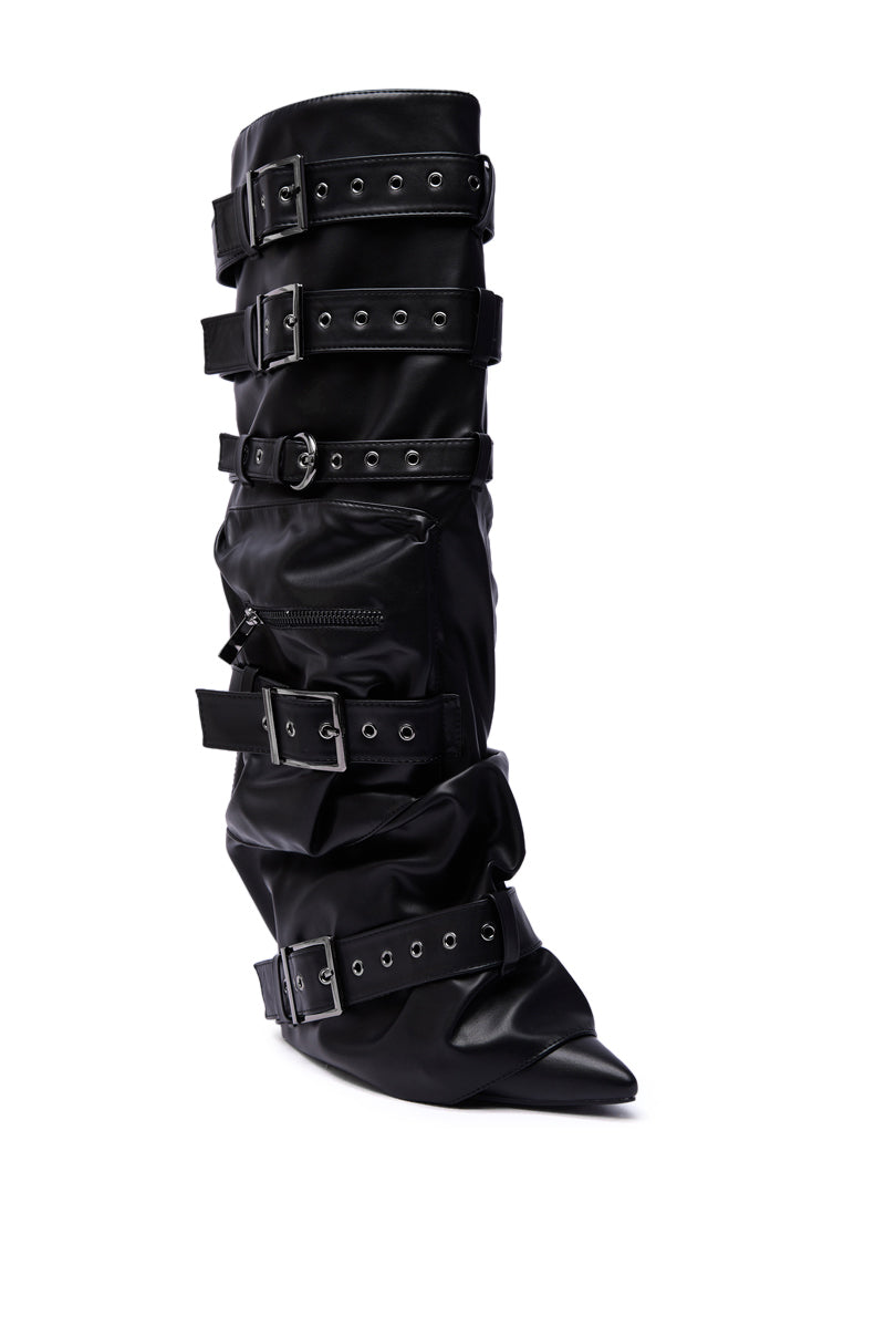 AZALEA WANG NEMIANA BLACK BELT AND BUCKLES DETAIL BOOT