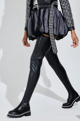 AZALEA WANG NEWRULES RHINESTONE STRETCH PU FLAT BOOT