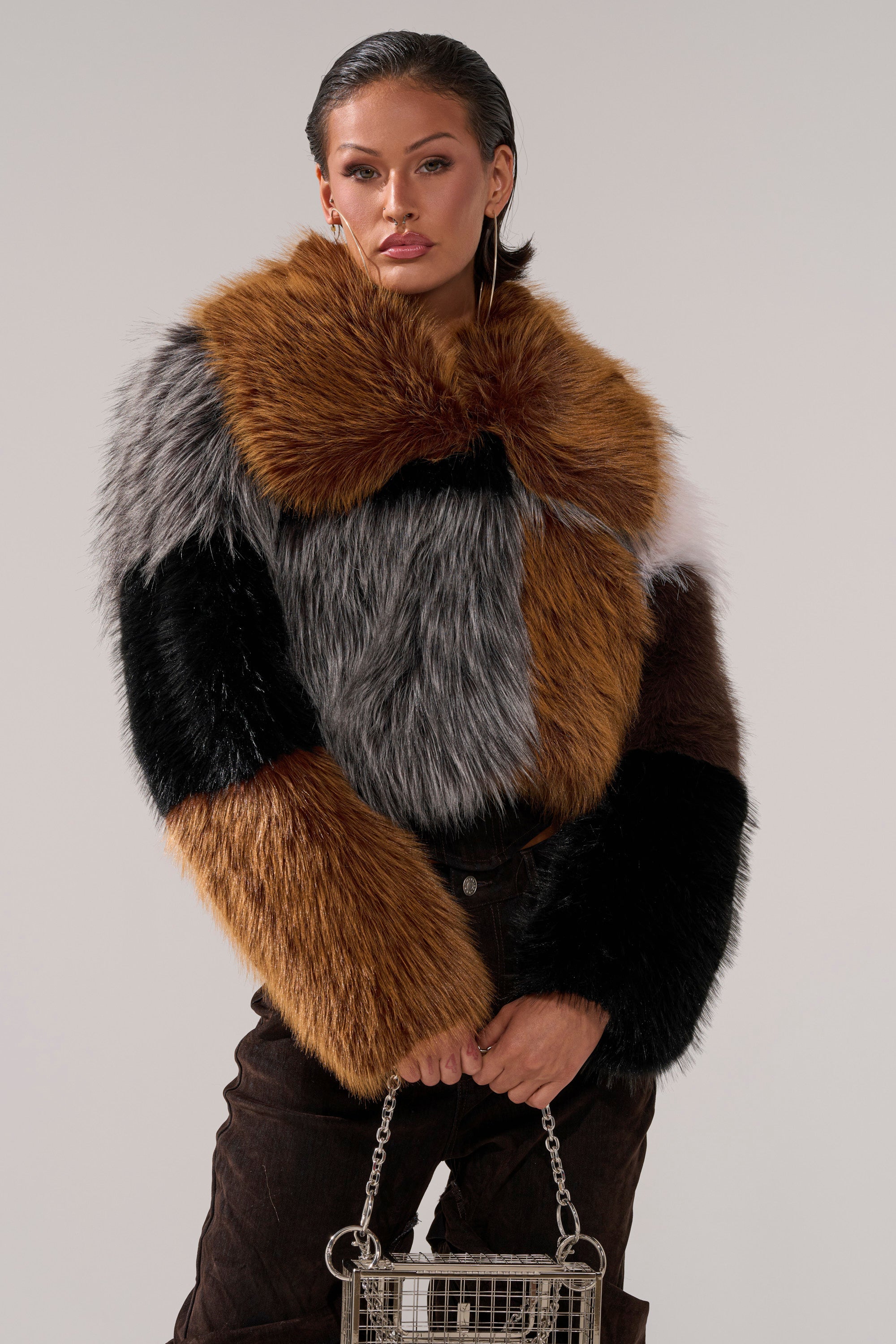 HAZEL PATCHWORK FAUX FUR COAT