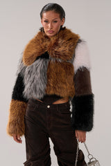 HAZEL PATCHWORK FAUX FUR COAT