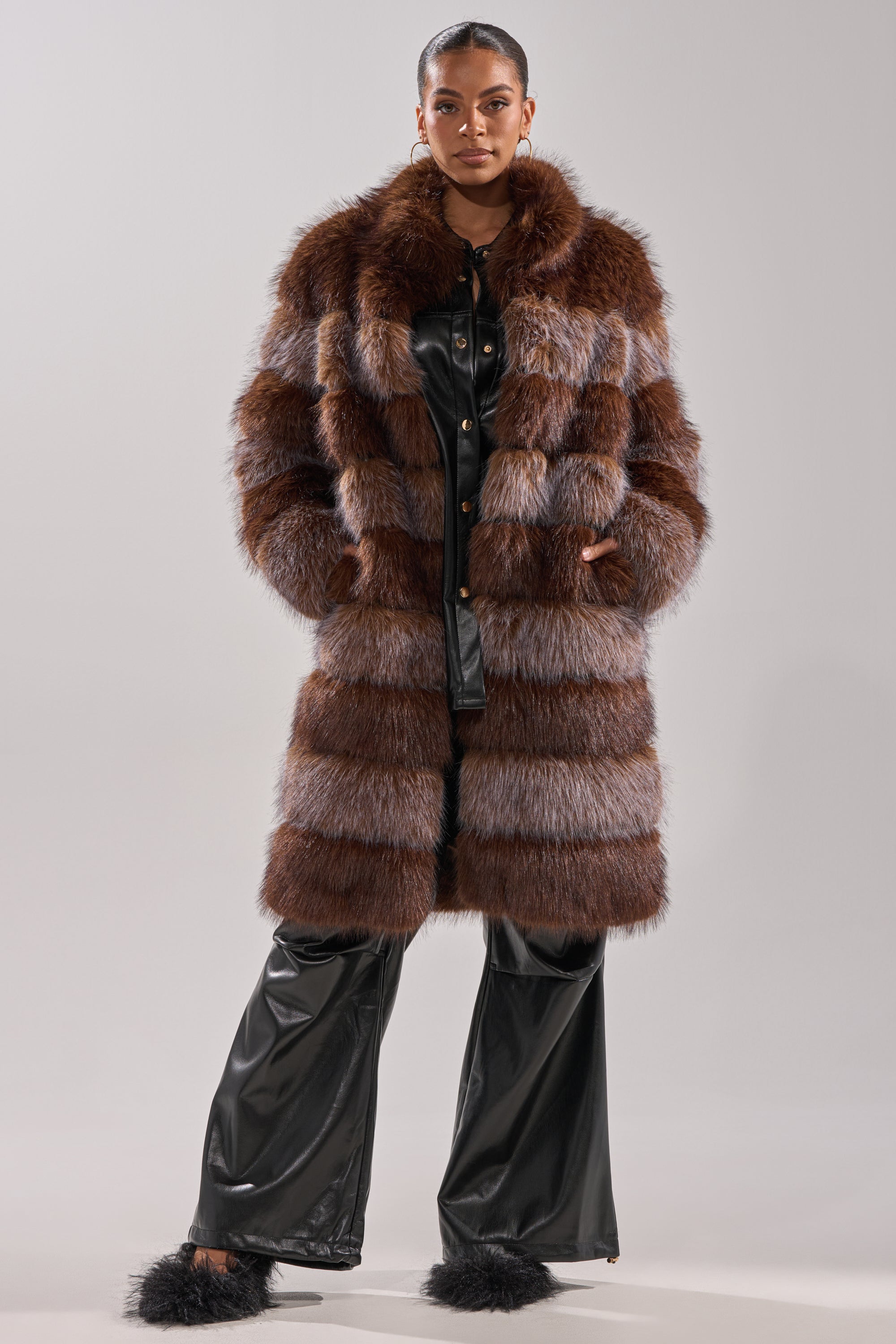 LITTLE BIT OF SPICE PANELED FAUX FUR COAT