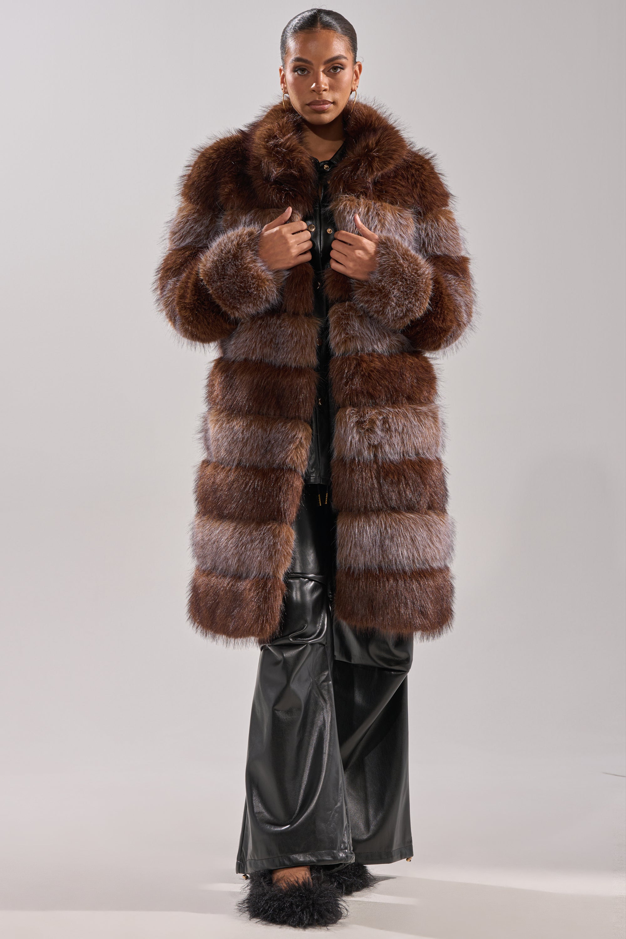 LITTLE BIT OF SPICE PANELED FAUX FUR COAT