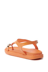 AKIRA NICCOLO ORANGE FLAT SANDAL