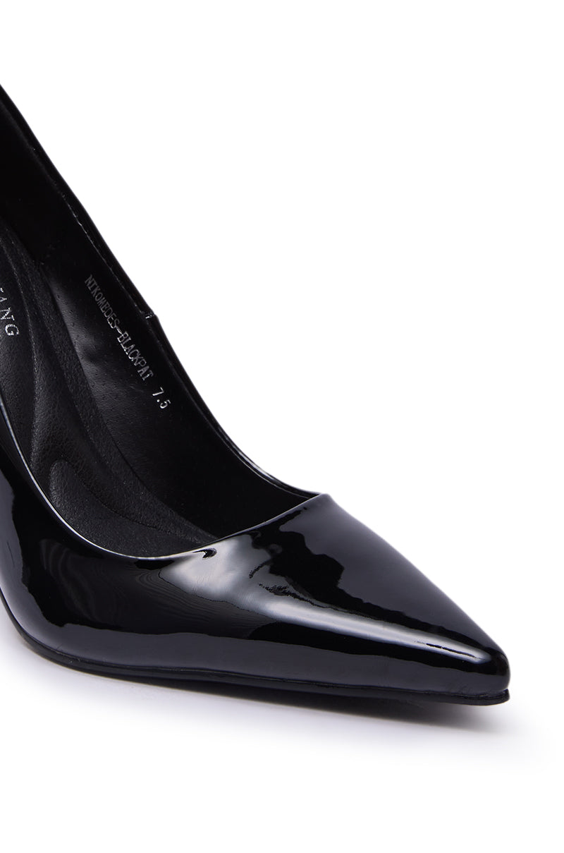 AZALEA WANG NIKOMEDES BLACK PATENT STILETTO PUMP