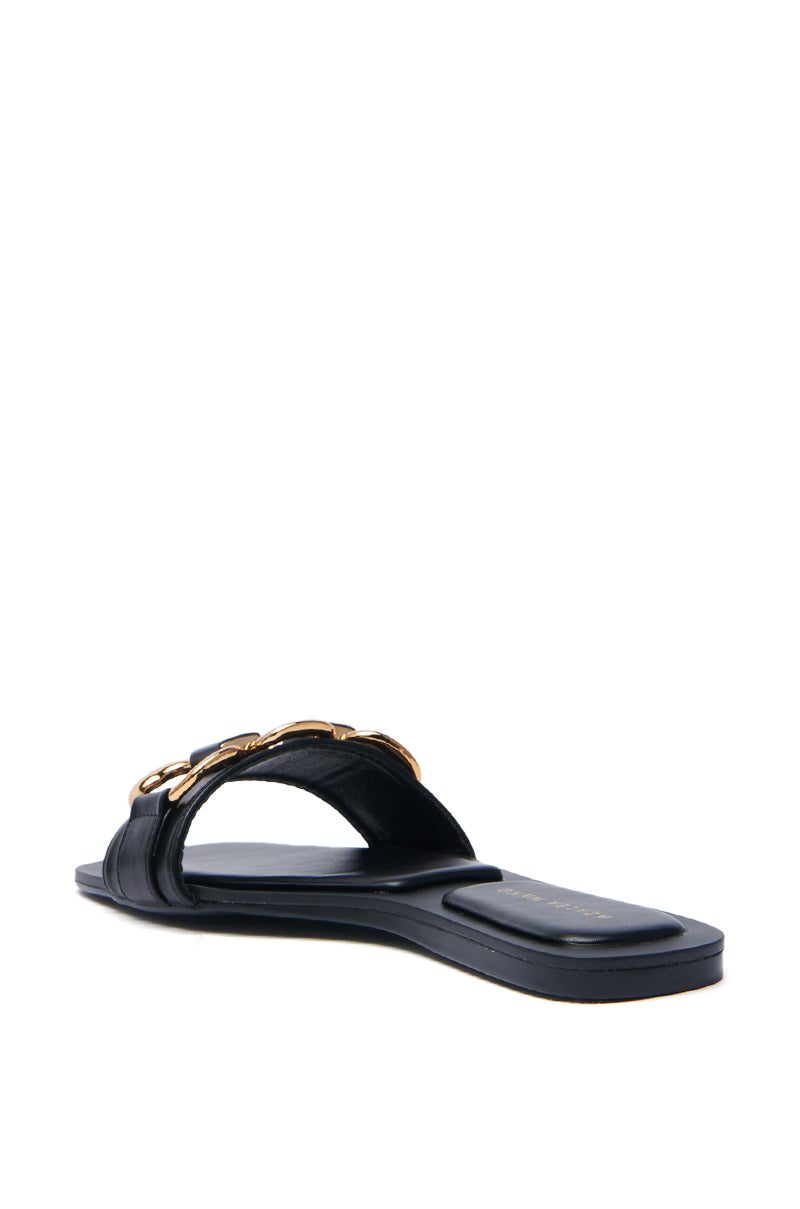 AKIRA NOELINE BLACK WITH GOLD HARDWARE SLIP ON SANDAL