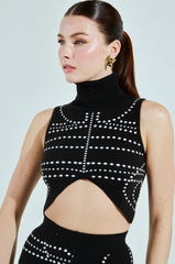 CROPPED DOTTED TURTLENECK SWEATER