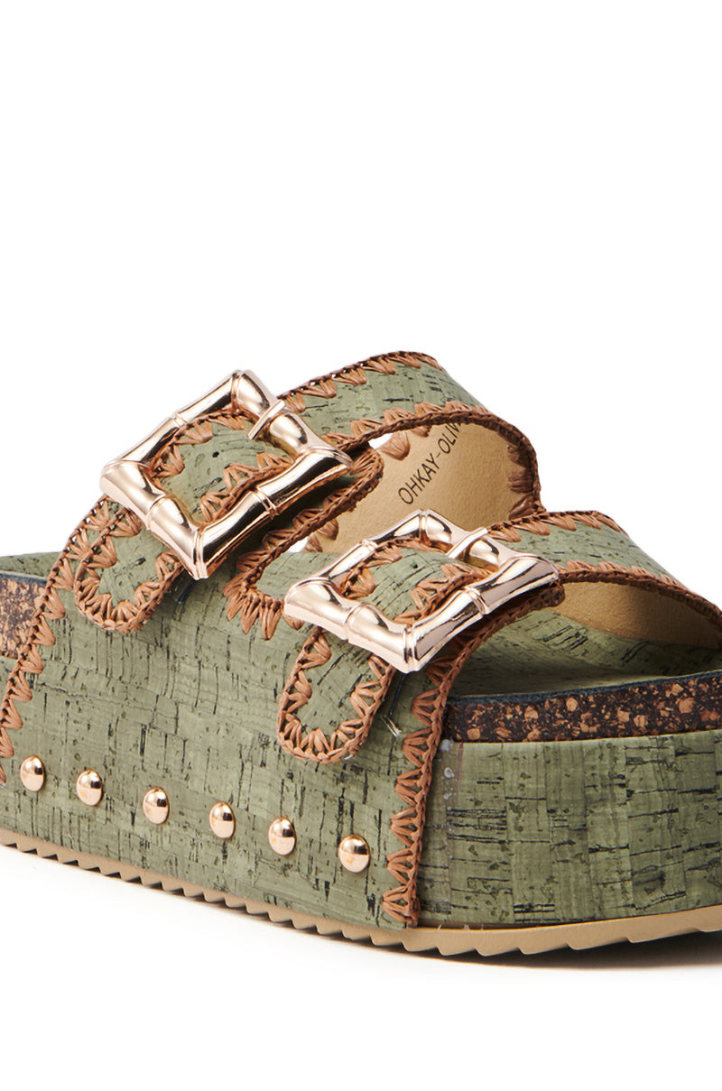 AZALEA WANG OHKAY OLIVE FLATFORM SANDAL