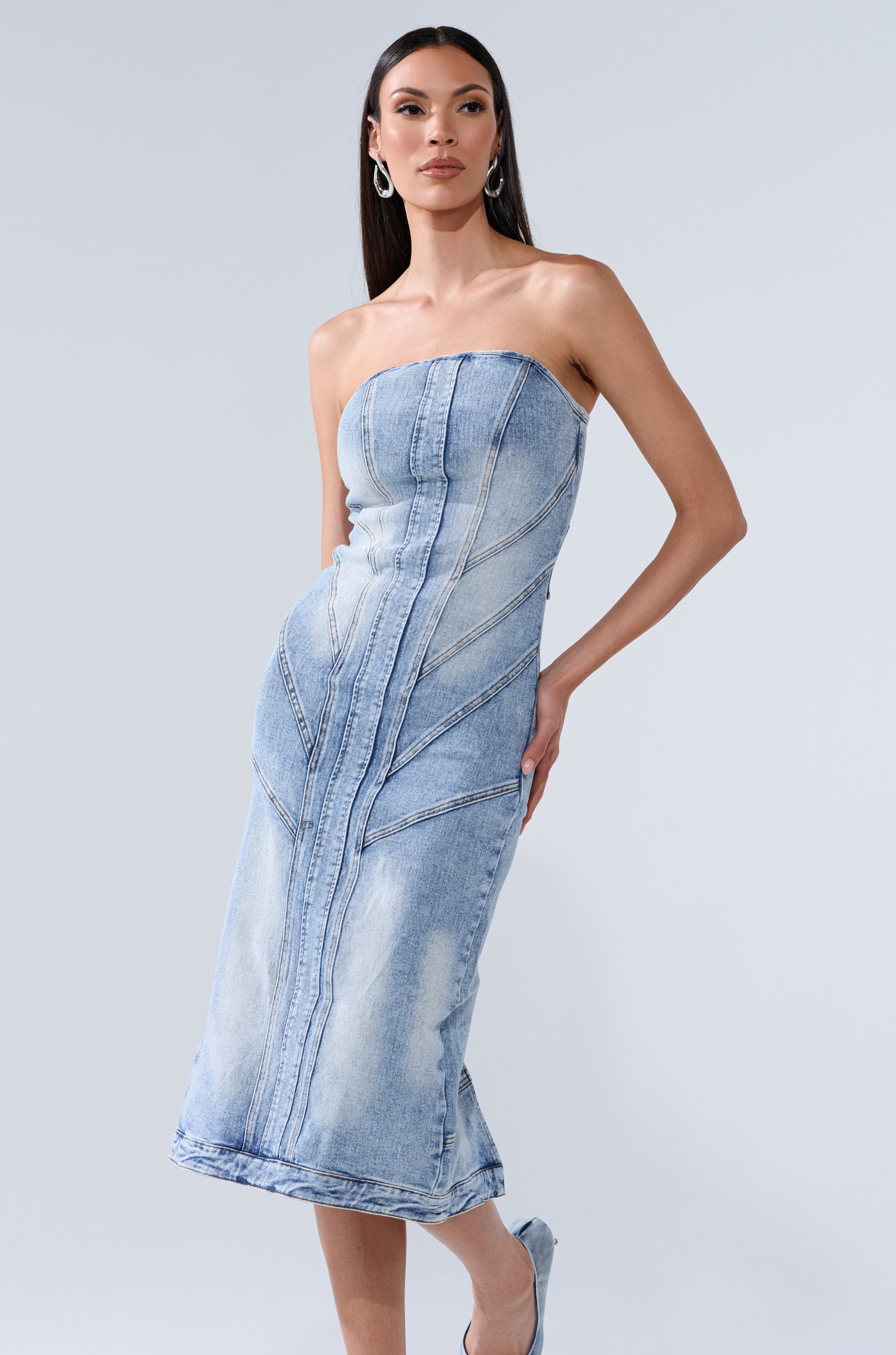 BROOKLYN BADDIE DENIM MIDI DRESS