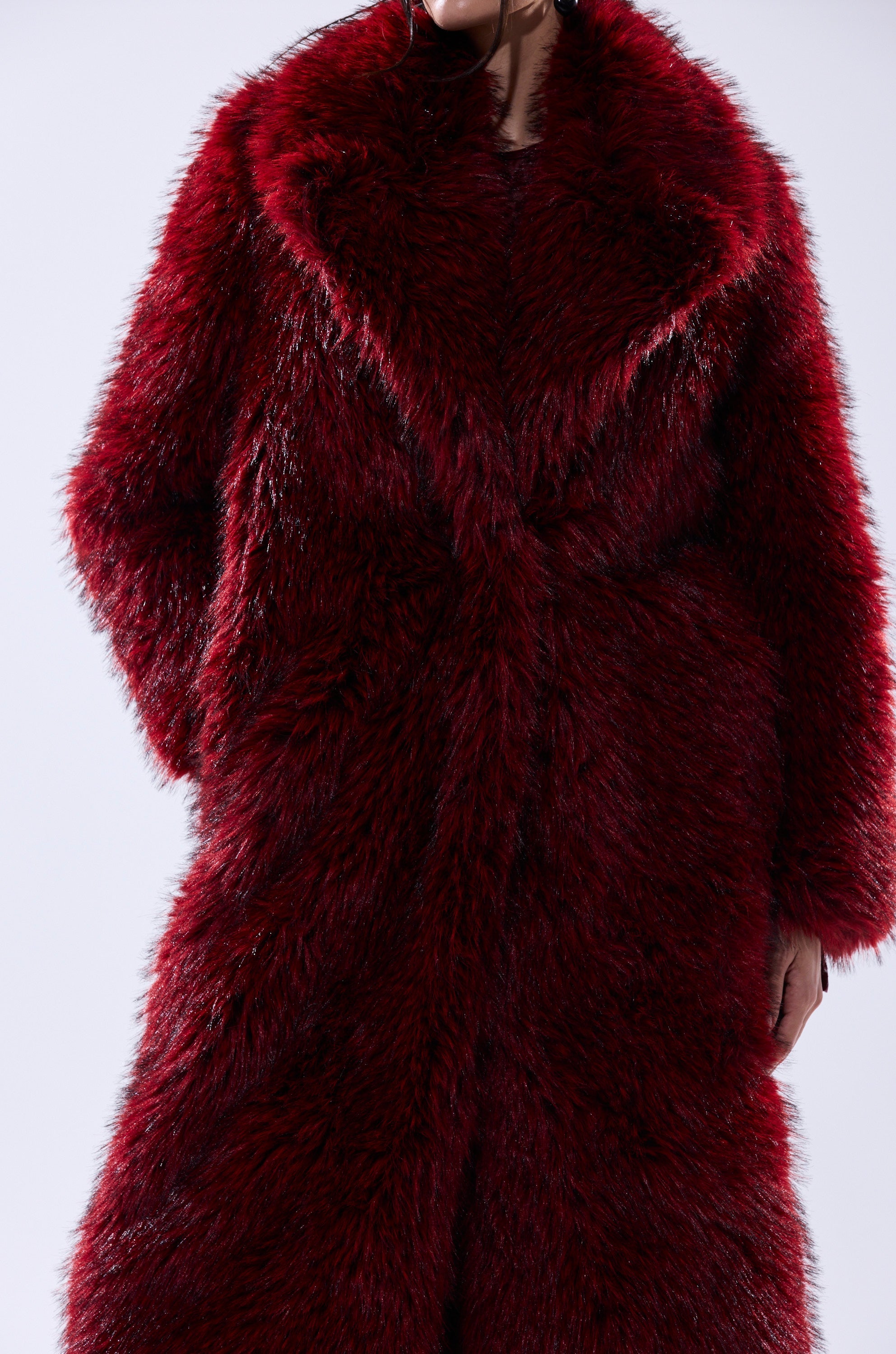 OSLO FAUX FUR COAT IN RED MULTI