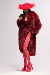 OSLO FAUX FUR COAT IN RED MULTI