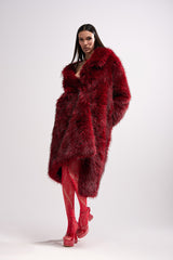 OSLO FAUX FUR COAT IN RED MULTI