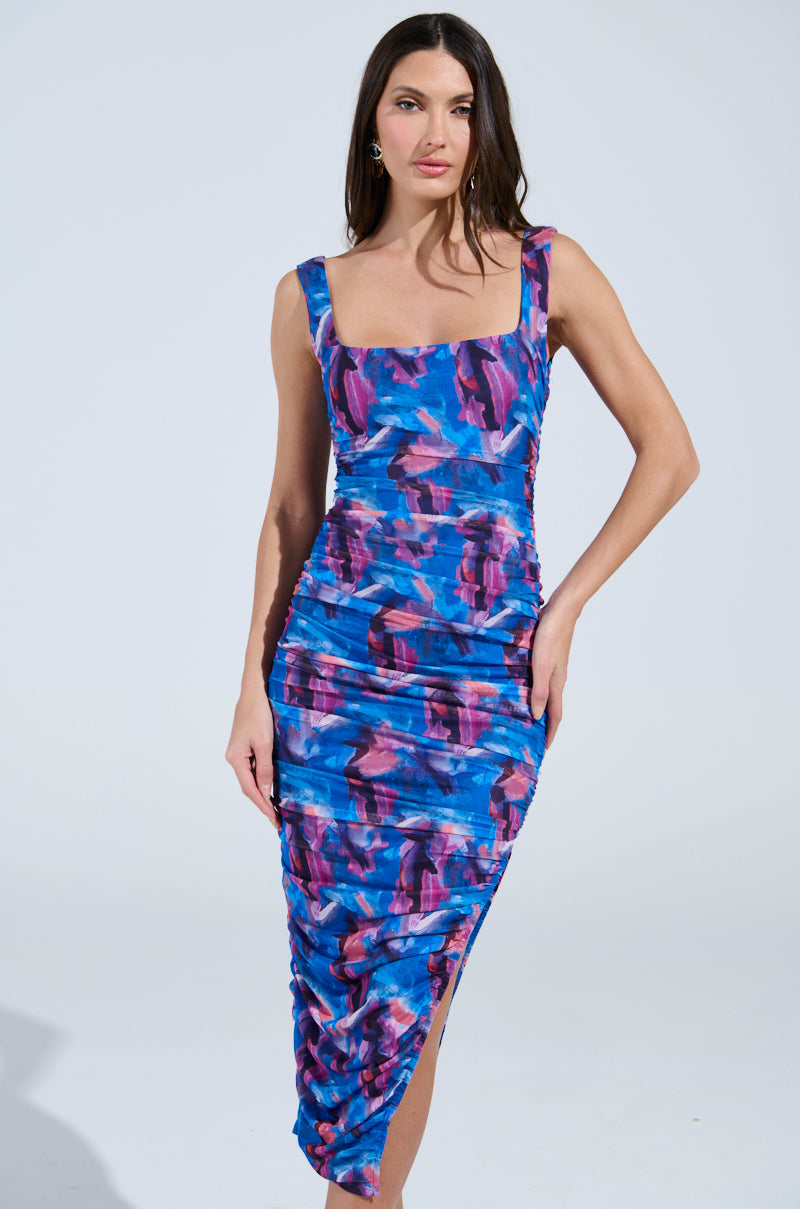 YOU MAKE ME BLUSH ABSTRACT MIDI DRESS