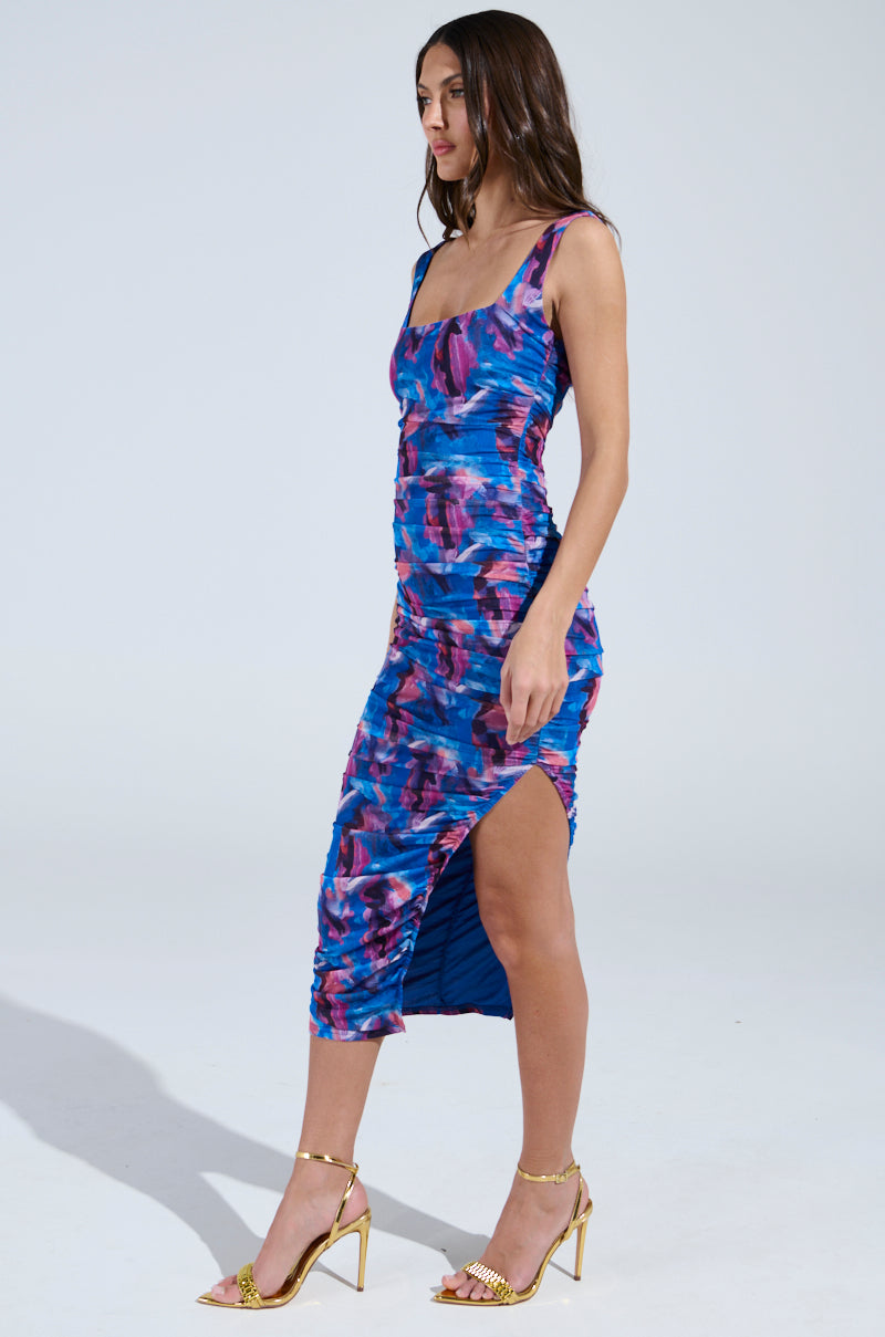 YOU MAKE ME BLUSH ABSTRACT MIDI DRESS