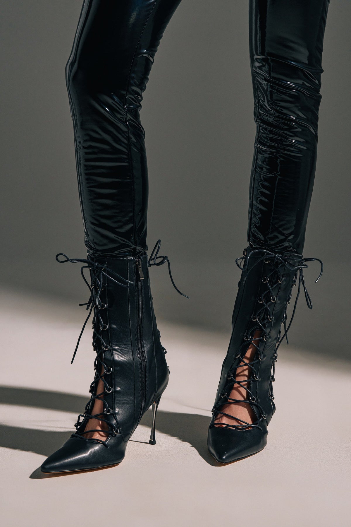 AZALEA WANG PONCIA BLACK LACE UP BLACK BOOTIE