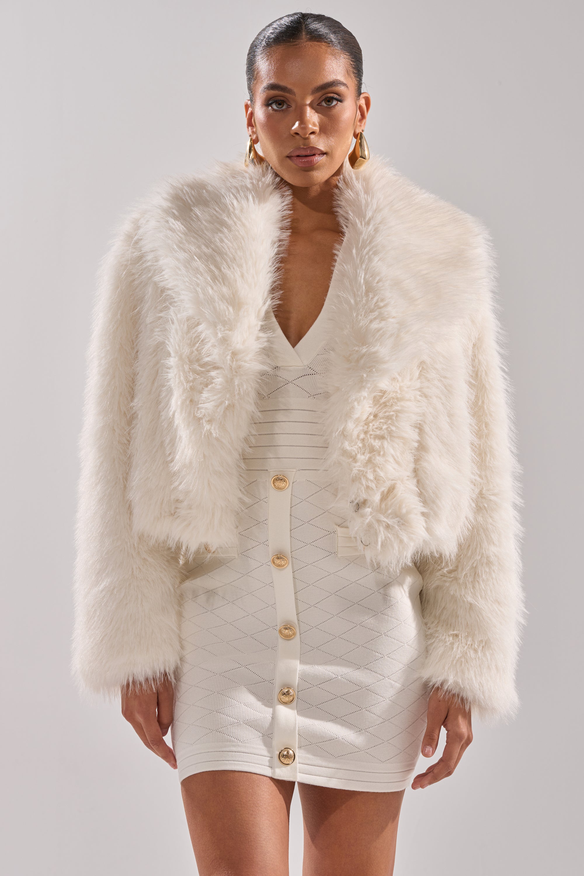 POPPY CROPPED FAUX FUR IN WHITE