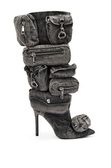 AZALEA WANG PRAVIN BLACK POCKET DETAIL STILETTO BOOT