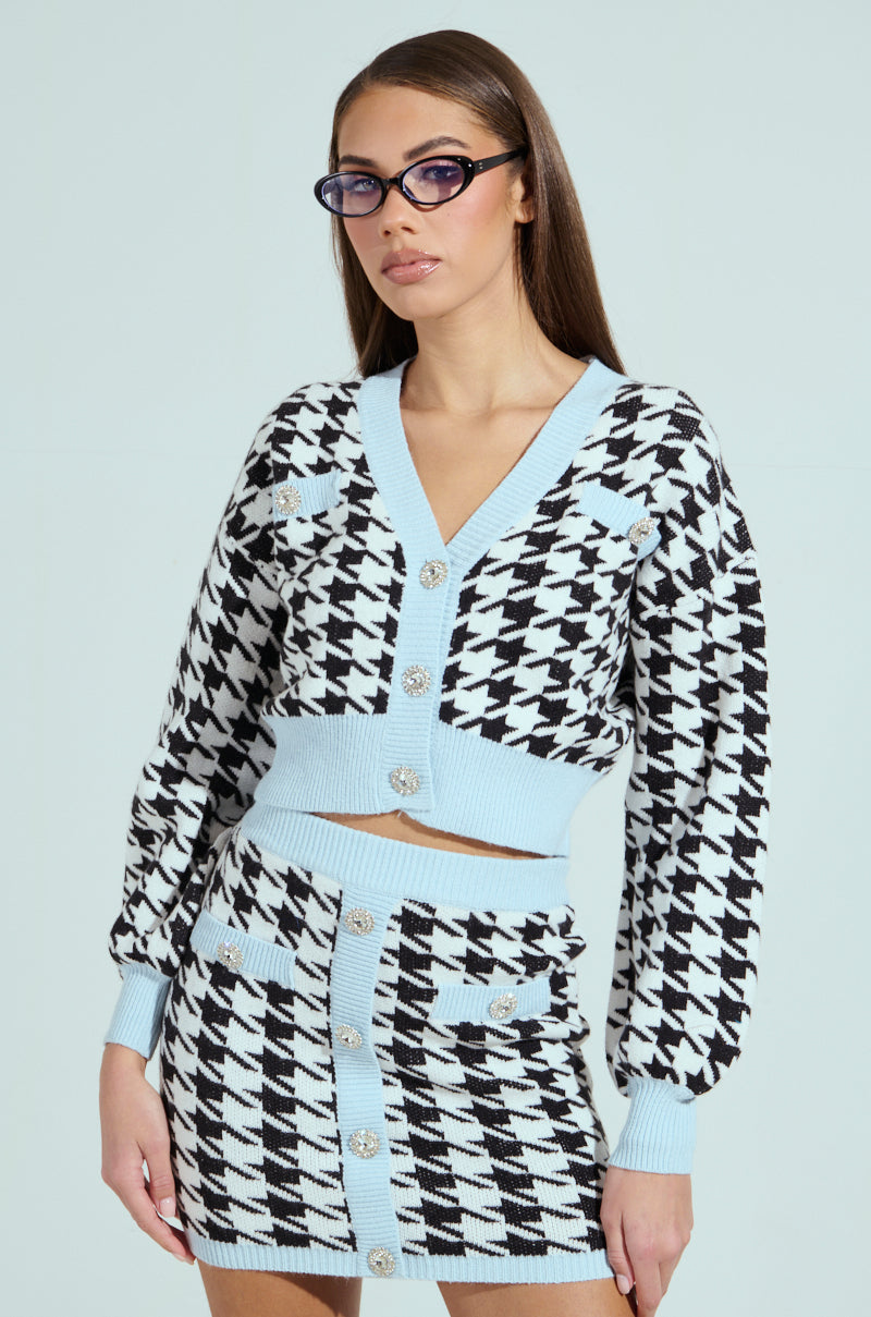 PRETTY AND POSH HOUNDSTOOTH CARDIGAN