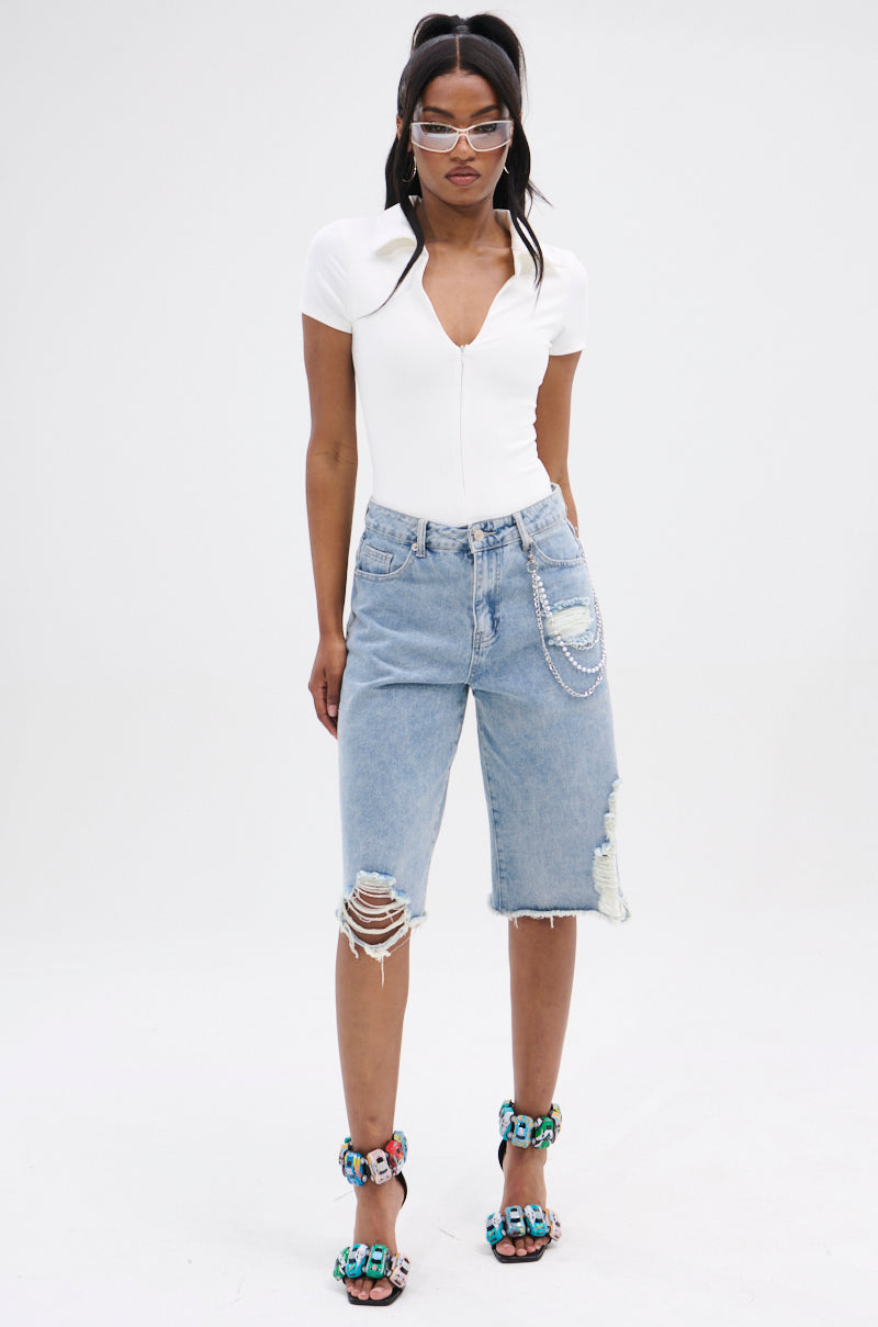 PAXTON FRONT ZIP SHORT SLEEVE COLLARED BODYSUIT