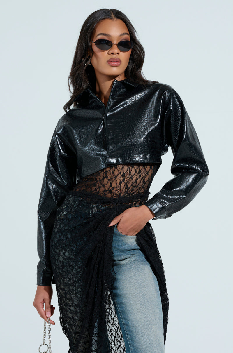 NATALIA CROCODILE PU BUTTON DOWN SHIRT