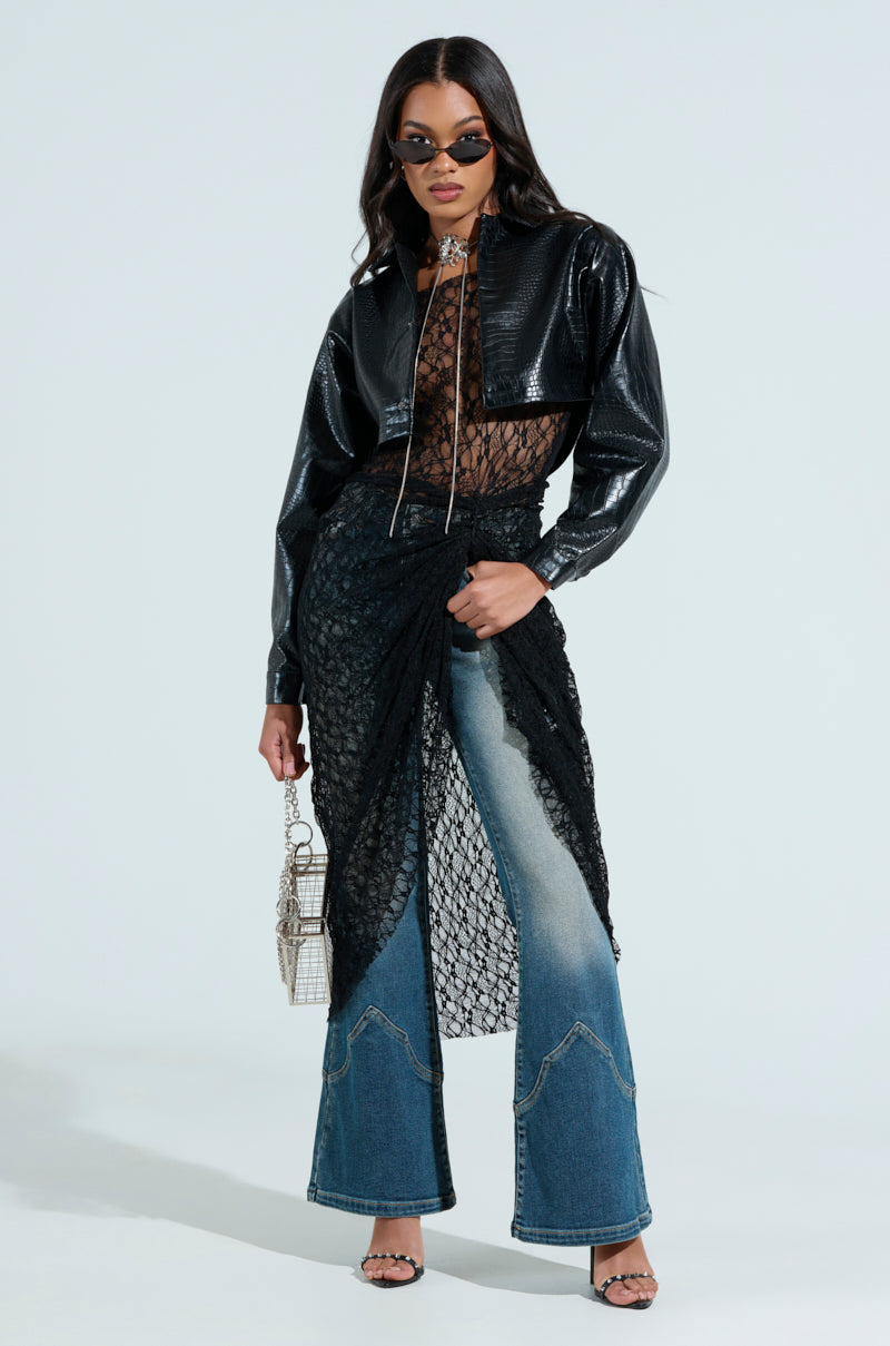 NATALIA CROCODILE PU BUTTON DOWN SHIRT