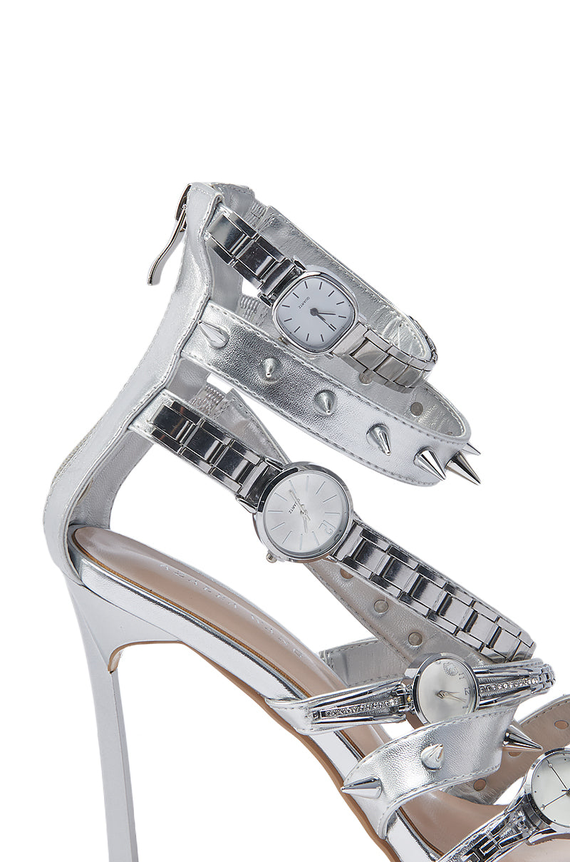 AZALEA WANG ROBINSON SILVER WATCH SHOE STILETTO SANDAL