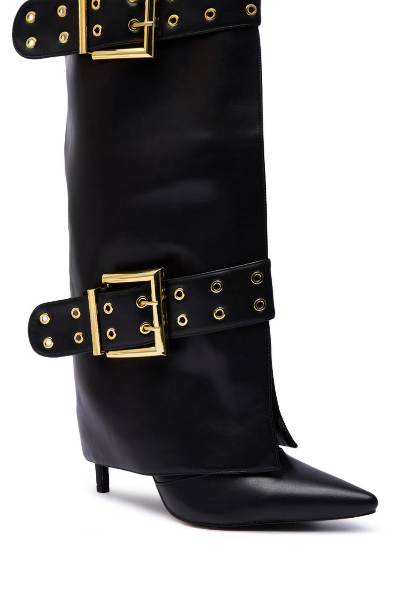 AZALEA WANG ROOVER BLACK HARDWARE EMBELLISHED STILETTO BOOT