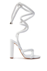 ROYALE WHITE PU PUFF CHUNKY LACE UP SANDAL