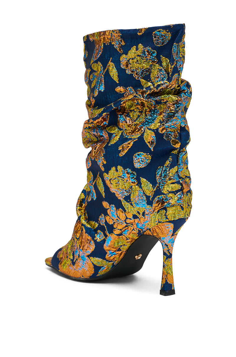 AZALEA ROZSI BLUE MULTI BROCADE OPEN TOE STILETTO BOOTIE