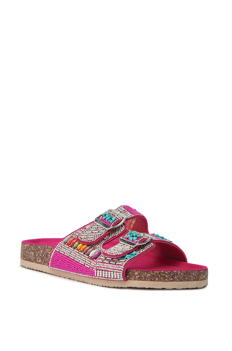 AKIRA RUVY FUCHSIA STONE EMBELLISHED FLAT SANDAL