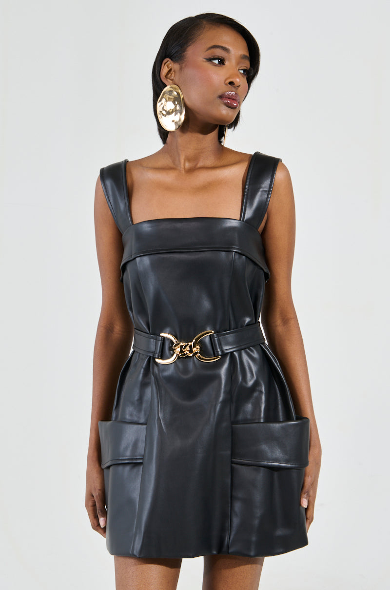 MY MOMENT PU EMBELLISHED MINI DRESS