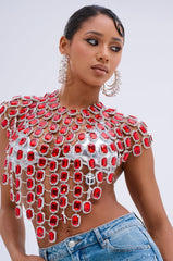 BEJEWELED RUBY SLEEVELESS TOP