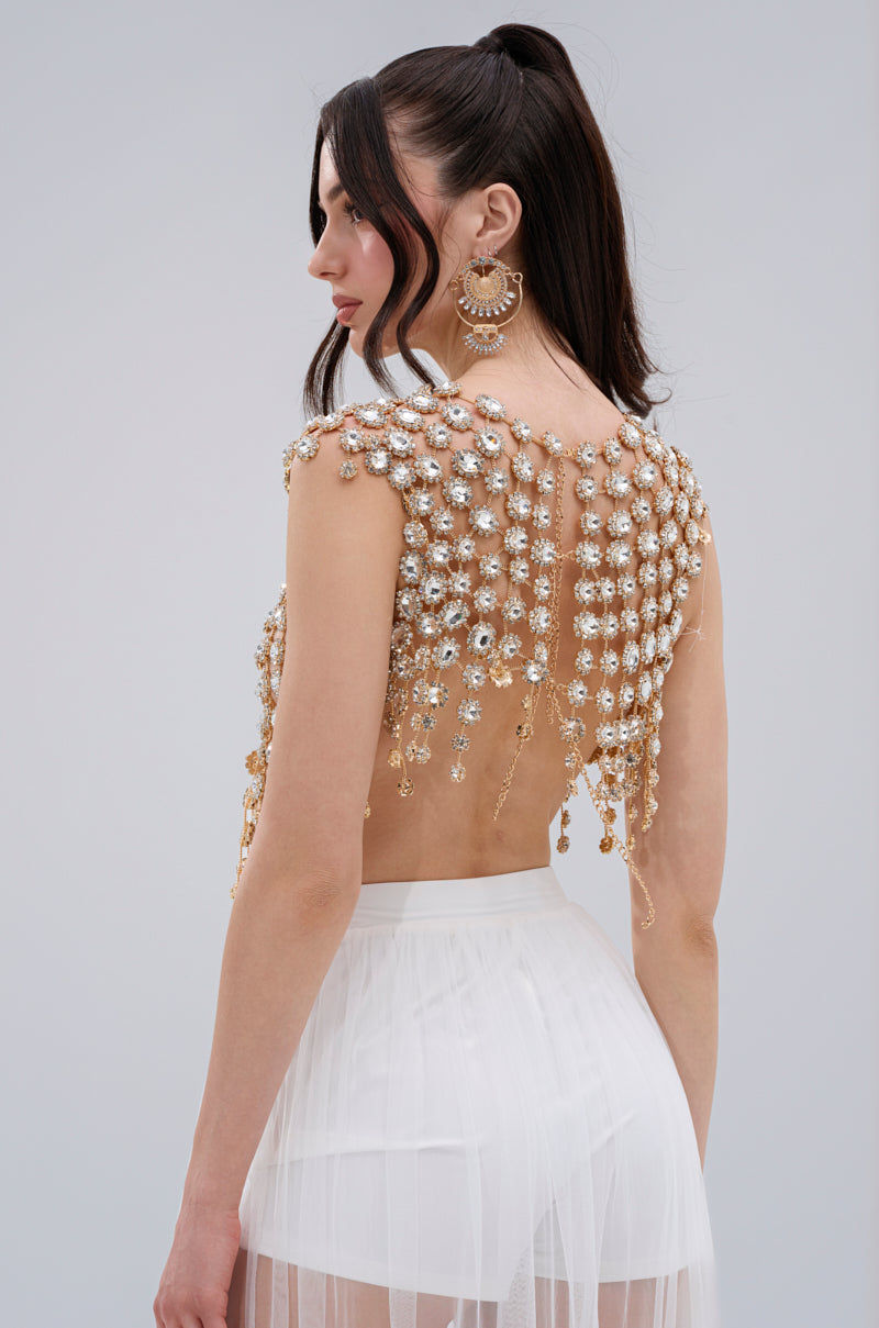 BEJEWELED GOLD SLEEVELESS TOP