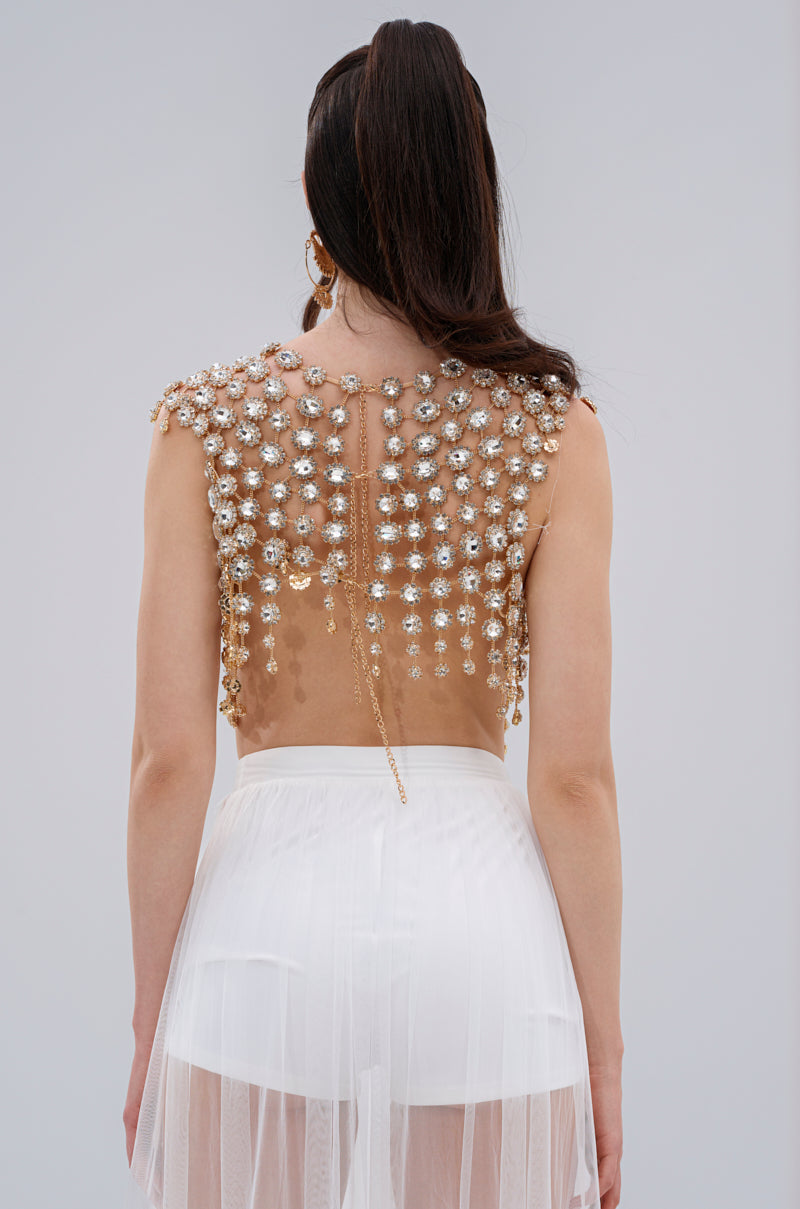 BEJEWELED GOLD SLEEVELESS TOP