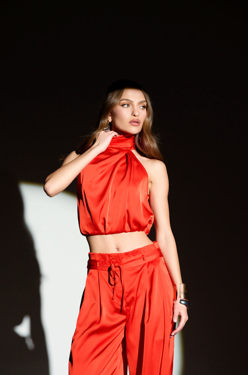 MEREDITH BLAKE SATIN MOCK NECK TOP