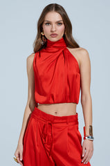 MEREDITH BLAKE SATIN MOCK NECK TOP