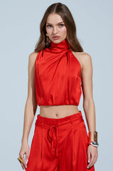 MEREDITH BLAKE SATIN MOCK NECK TOP