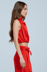 MEREDITH BLAKE SATIN MOCK NECK TOP