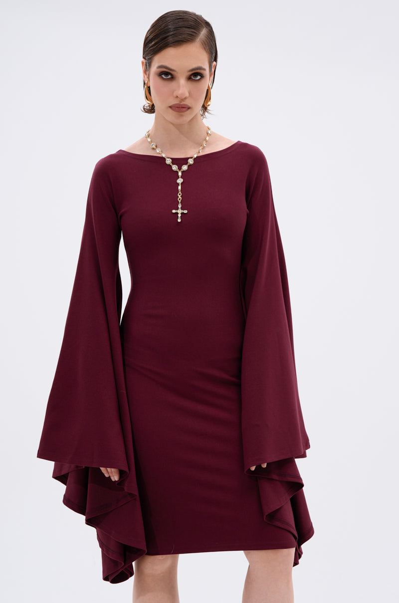 MEET ME IN THE BALLROOM MIDI DRESS IN BURGUNDY
