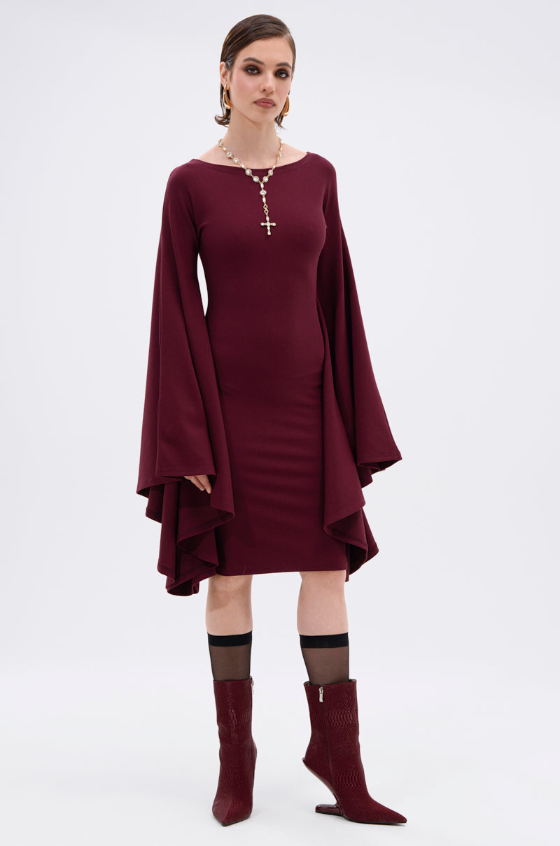 MEET ME IN THE BALLROOM MIDI DRESS IN BURGUNDY