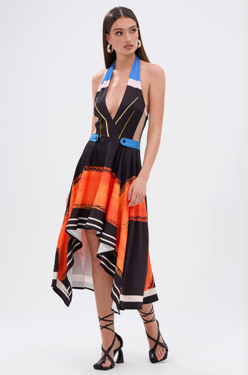 SASHA COLOR BLOCKED MIDI DRESS