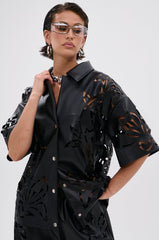 GOING CRAZY PU CUTOUT BUTTON DOWN TOP