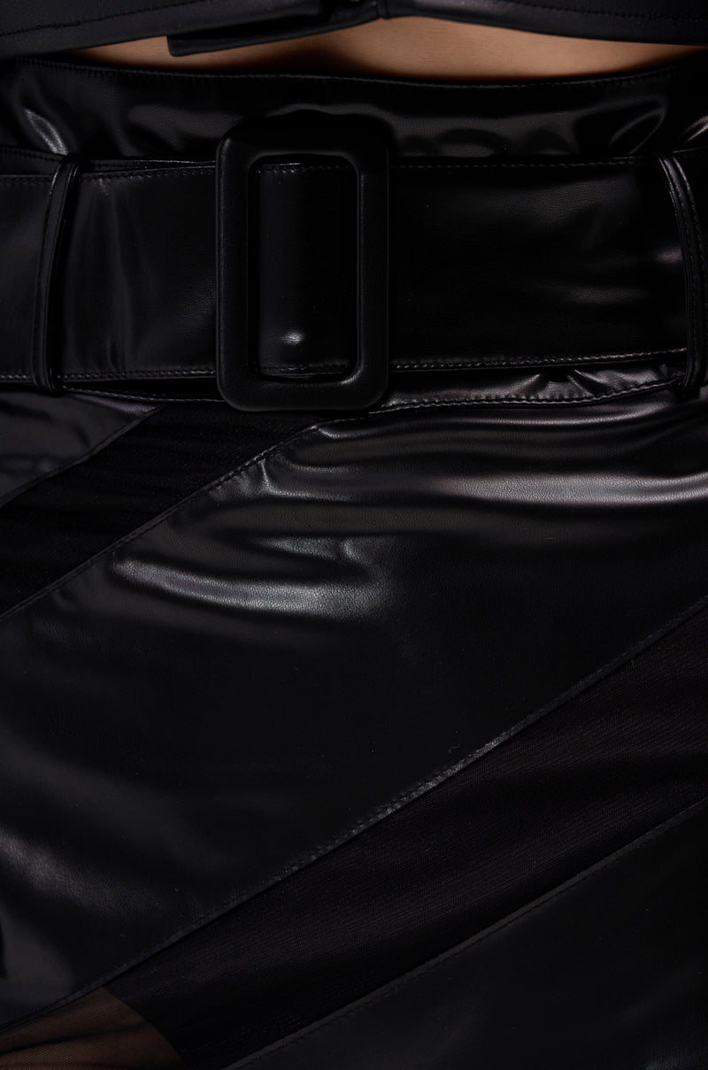 SOMETHING DIFFERENT MESH MIDI SKIRT WITH FAUX LEATHER