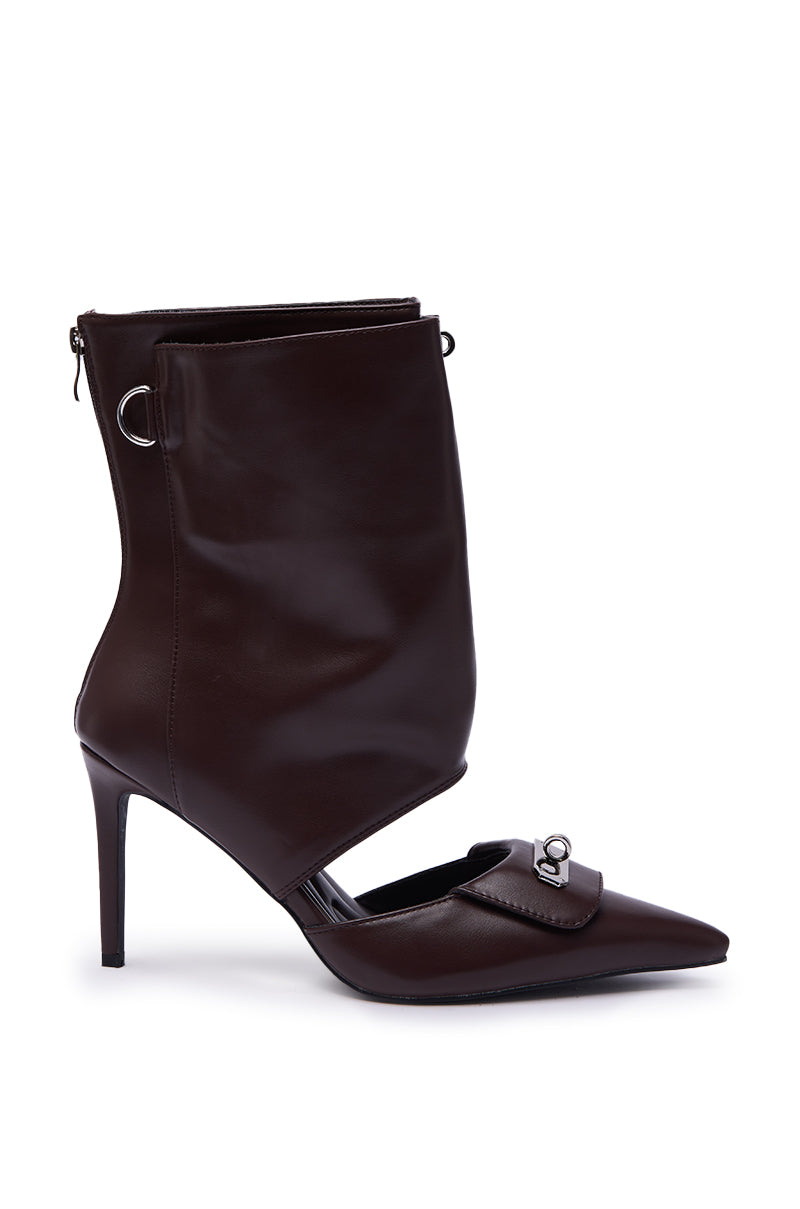 AZALEA WANG SARVESH BROWN CUTOUT STILETTO BOOTIE